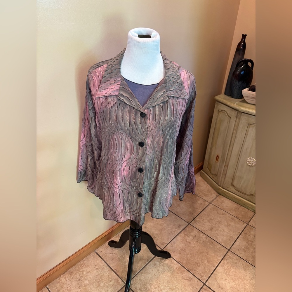Sally Ryan Women’s Silk Multi Color Blouse with Silk Purple Cami Size Medium